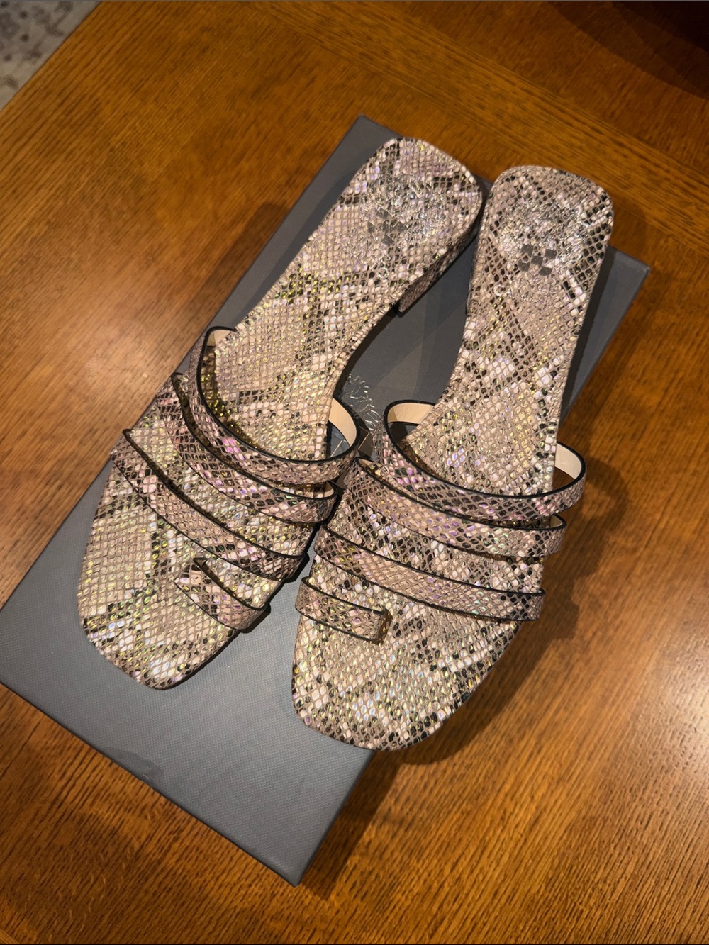 Vince Camuto Multi-Tone Snake-Print Slide Sandals